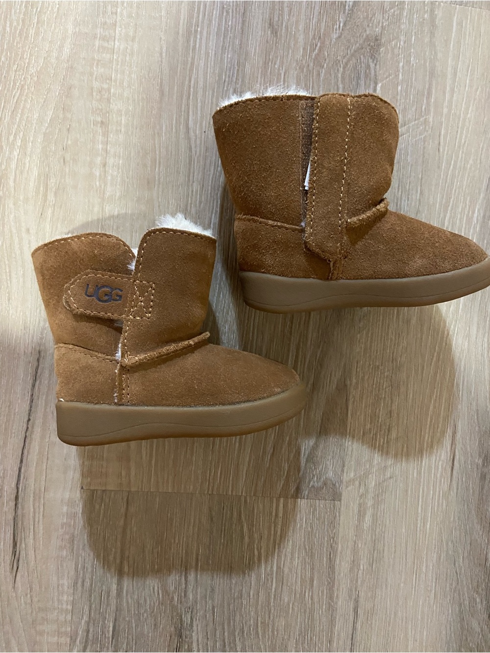 UGG Kids Suede Chestnut Brown Booties with Shearling Trim